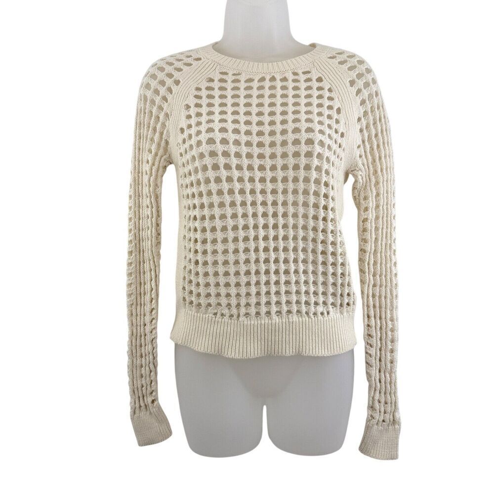 Bailey 44 Womens Nairobi Sweater Rib Knit Perforated Pullover Size XS Ivory